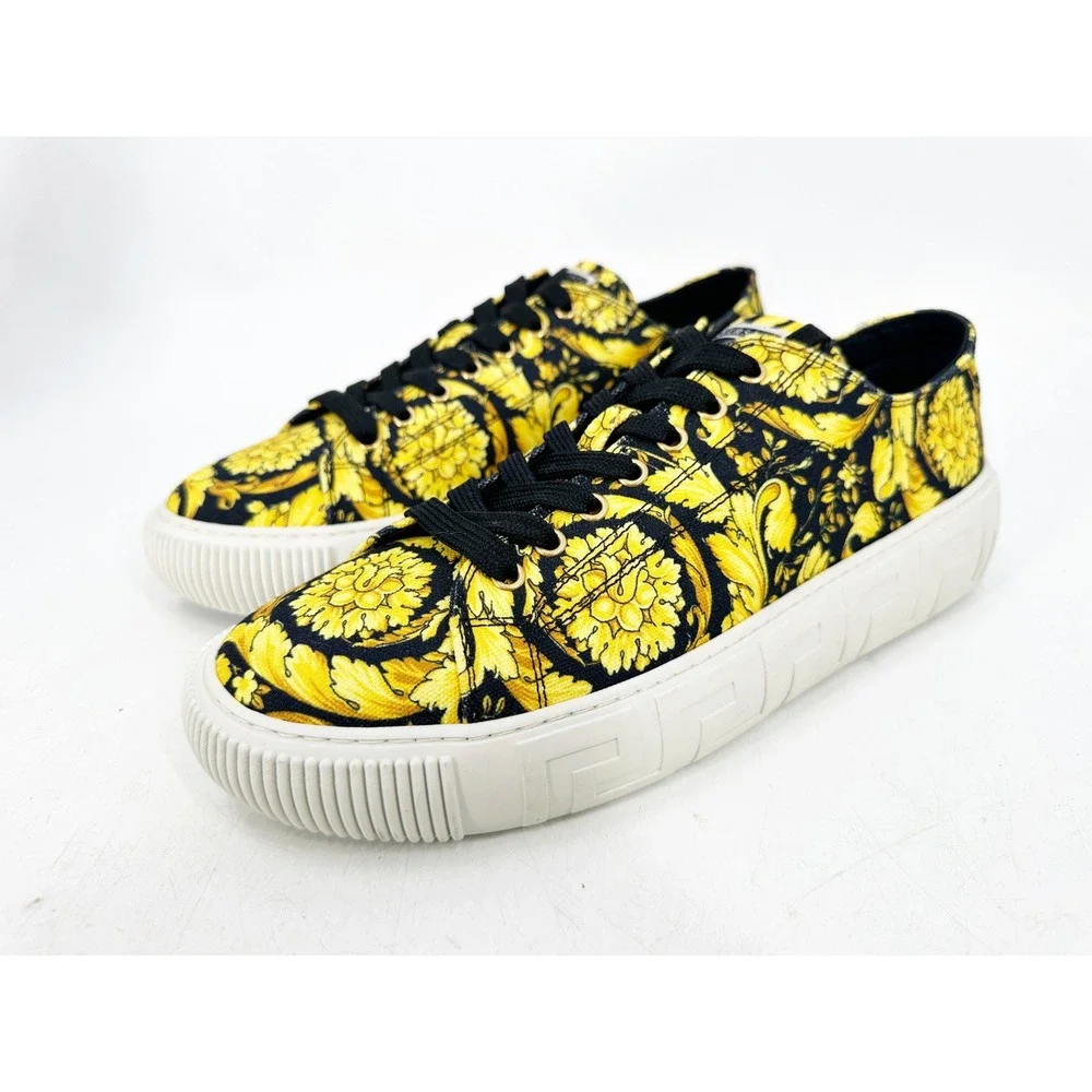 Versace Barocco Print Sneakers Mens 43 Yellow Greca‎ Low Top Luxury Trainers